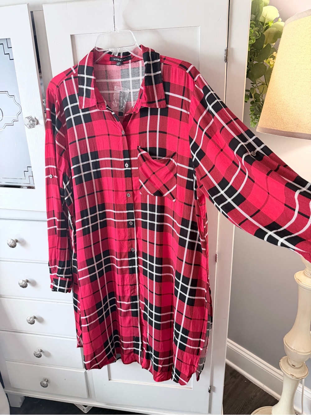 Miss Lili Red and Black Plaid Button-Up Tunic - Picture 3 of 10